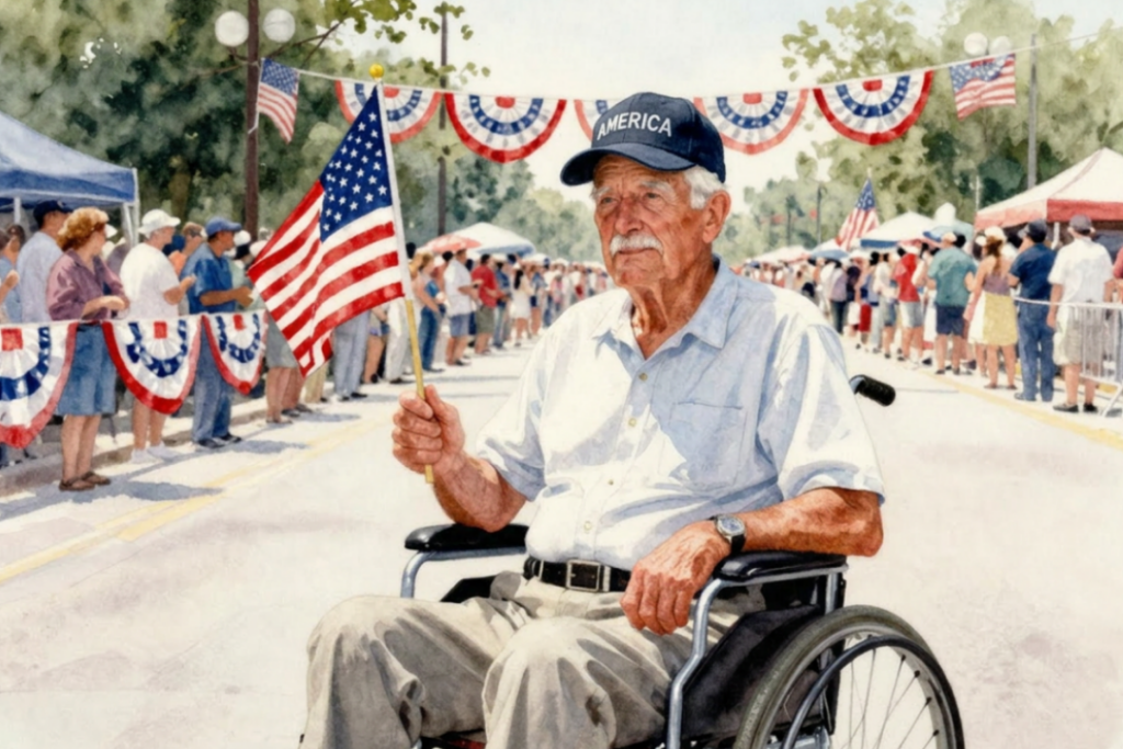 Brave courageous veteran holding an American Flag